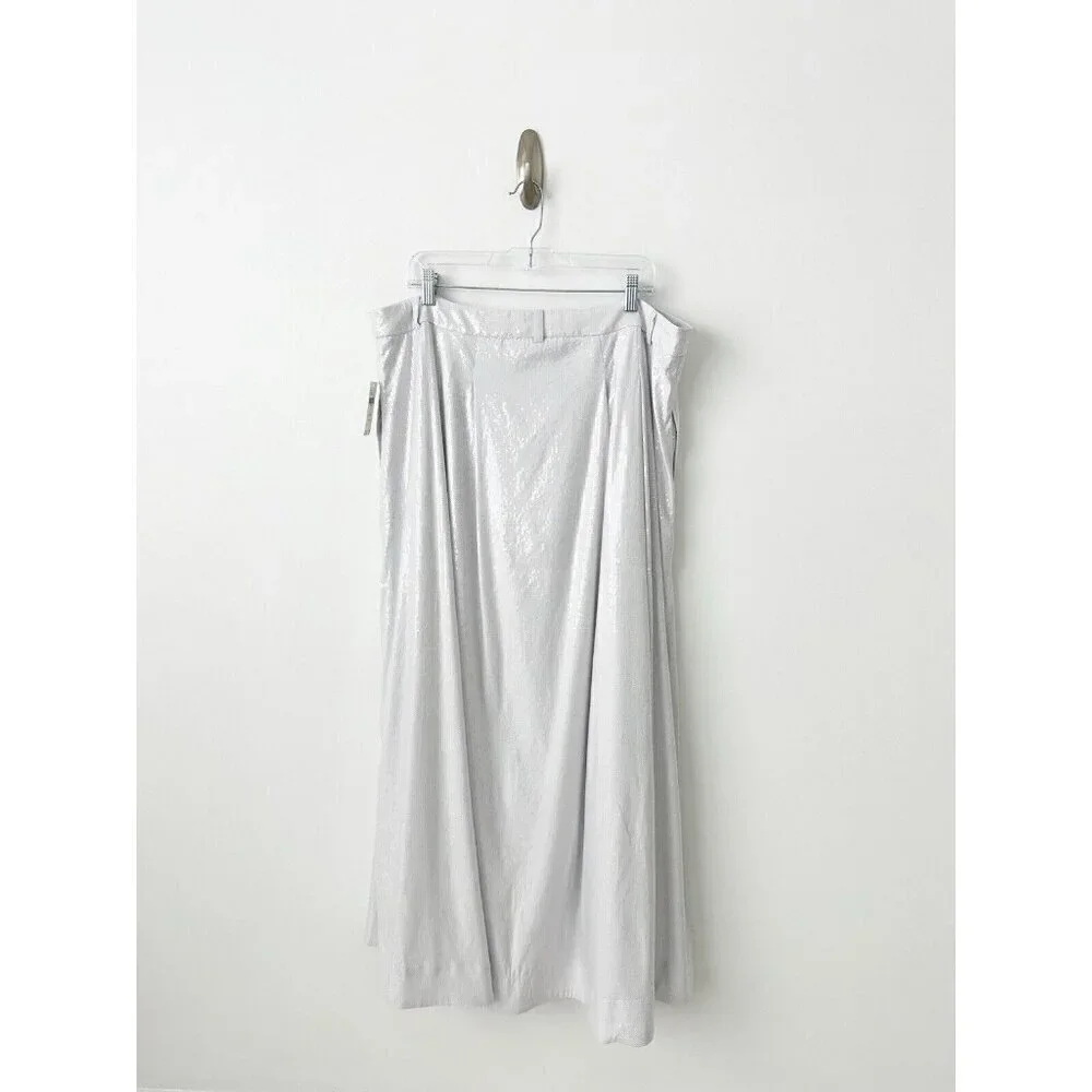 NWT Anthropologie Avery Pleated Maxi Skirt Sequin 20W Silver Party Cockail - Picture 8 of 10